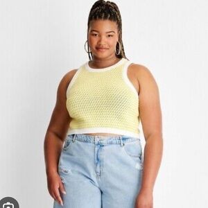 Women's Crochet Checkered High Neck Sweater Tank - Future Collective™ with Alani